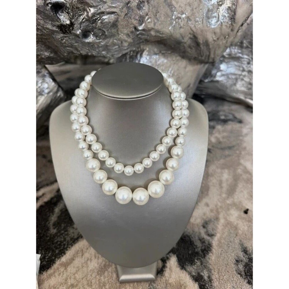 2pcs/Set Fashionable Elegant Asymmetrical Faux Pearl Beaded Necklace